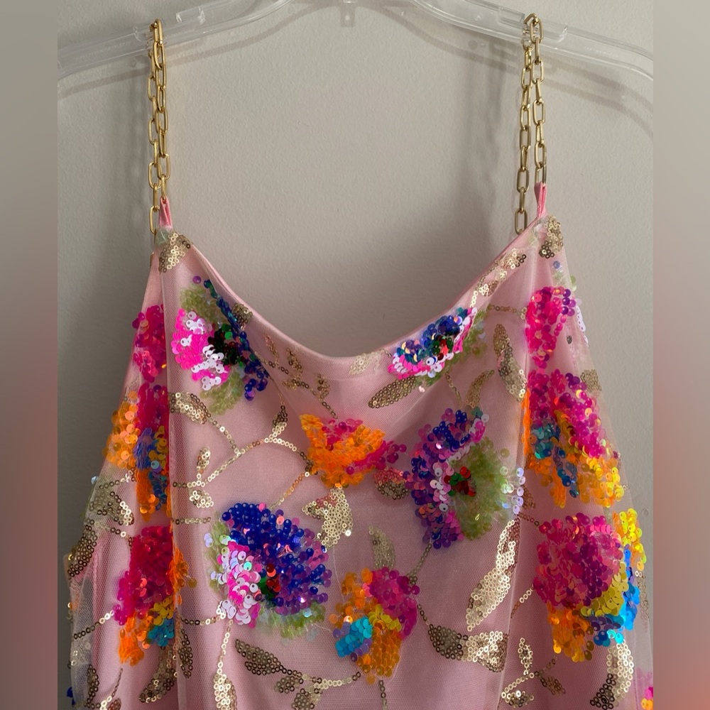 Pink Floral Sequin Slip Dress - Picture 9 of 11